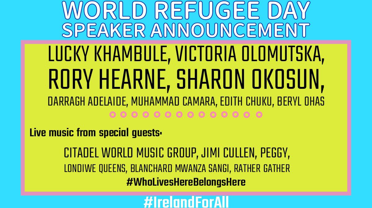 See you tomorrow 5.30 Garden of Remembrance. 

It is up to every single person to decide and shape the world we live in! 

#IrelandForAll #WorldRefugeeDay #StrongerTogether
