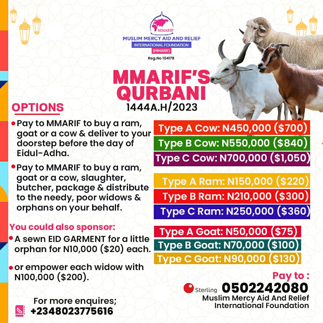MMARIF16's tweet photo. Assalaamu 'alaikum. 
Eidul-Adha is 9 days away.
Kindly help share. 
May Allāh reward you awesomely. https://t.co/p55jKK9BRX