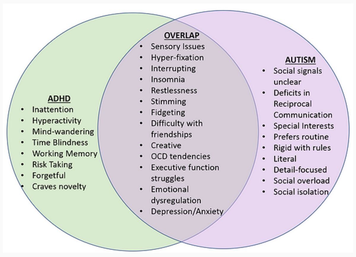 I thought having ADHD and autism meant you experience the symptoms of both separately, but now I'm learning that some symptoms of AuDHD are hybrids and/or completely different than those of ADHD and autism alone?? I thought I couldn't have autism bc the symptoms didn't fit...