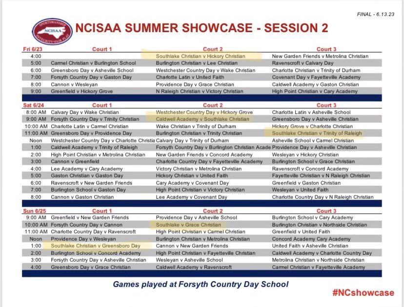Session 2 Schedule: