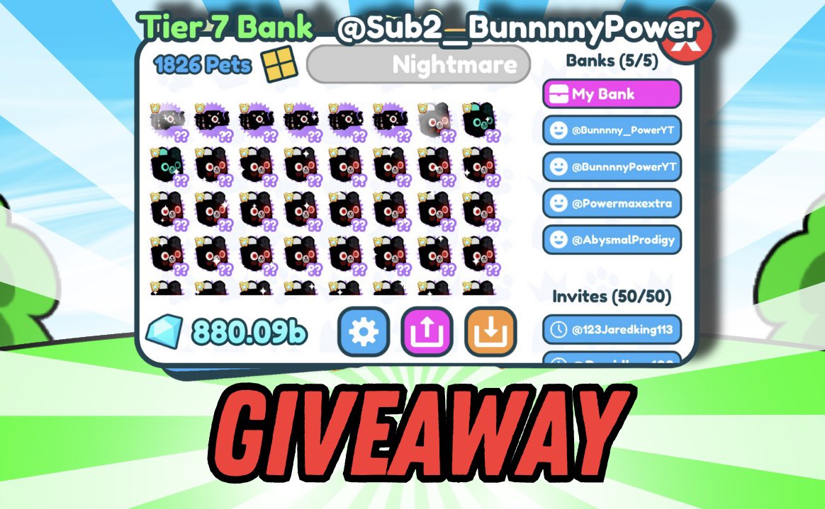 ⚠️ PICKING 20 WINNERS IN 48 Hours!!

(Each winner will receive an exclusive via mailbox)

To ENTER:

💜 Follow this account 
💙Follow @Powermaxplayz 
💚Comment Username
❤️Subscribe to youtube.com/@bunnnnypower4…

#PetSimulatorX #petsimx #petsimxgiveaway #psxgiveaway #roblox #psx