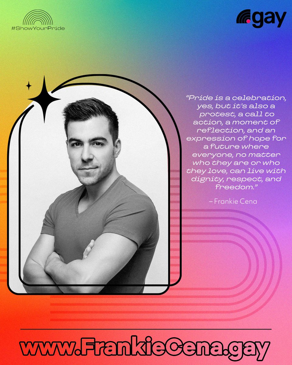 .<a href="/FrankieCena/">FRANKIE CENA</a> is out and proud, and Pride is not just about celebrating himself but the whole queer community.  #ShowYourPride, keep on spreading love, understanding, and acceptance like Frankie does at FrankieCena.gay 

#DotGayPride
#FrankieCena