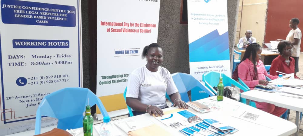 CCscov's tweet photo. we were given a platform to present our work regarding the Conflict Related Sexual Violence-CRSV during the expo fair at the event held at Scenius Hub in Juba, today. #Prevention and #Respond to #CRSV is a Collective Responsibility 
@CareSouthSudan @EUinSouthSudan 
@GERinSSD https://t.co/rmv0ldKXU8