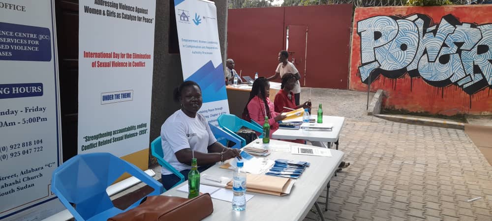 CCscov's tweet photo. we were given a platform to present our work regarding the Conflict Related Sexual Violence-CRSV during the expo fair at the event held at Scenius Hub in Juba, today. #Prevention and #Respond to #CRSV is a Collective Responsibility 
@CareSouthSudan @EUinSouthSudan 
@GERinSSD https://t.co/rmv0ldKXU8