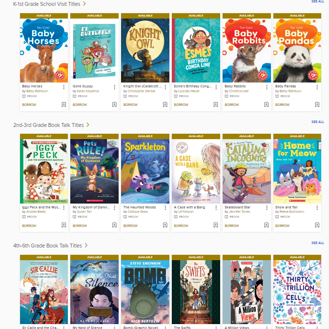Looking for digital versions of books your child heard about at school when our Youth Services Librarians visited? Check out curated lists of all titles available on Libby to see what's available in ebook and eaudio! 👂📚 #LibraryFun #DigitalCollection #ebooks #audiobooks