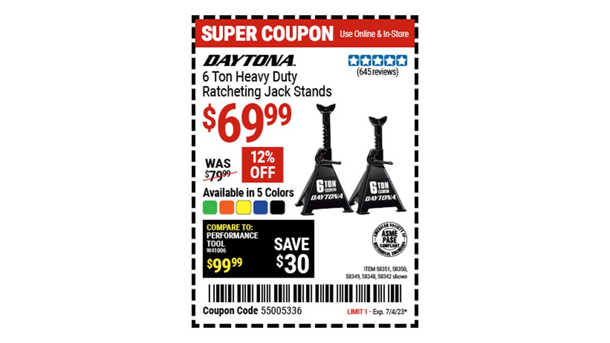 Harbor Freight on Twitter "Buy the DAYTONA 6 ton Heavy Duty Ratcheting Jack Stands (Item 58342