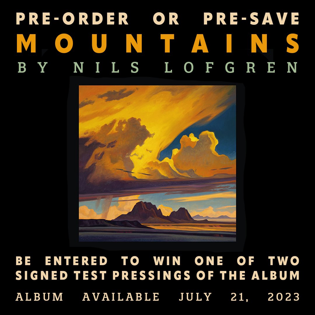 Pre-Order or Pre-save my new album Mountains, coming out July 21st, via the link below and you'll be automatically entered to win one of two autographed copies of the vinyl test pressings of the album! missingpiece.ffm.to/lofgren-mounta……… #NewMusic #nilslofgren #ContestAlert