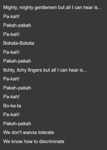 ShrikesStrike's tweet photo. not to mention the whole ass chorus, where most of it is chicken sounds https://t.co/3UEvhrDOA2