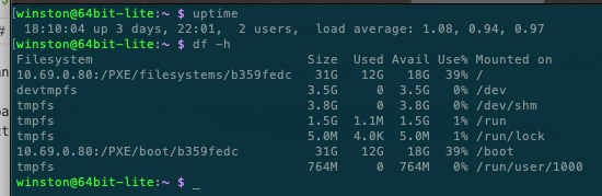 hughker's tweet photo. @TechnoTimLive @geerlingguy @Raspberry_Pi @TProxmox oh sorry, forgot screenshot showing the NFS mounted FS https://t.co/cWXtSOKUfV