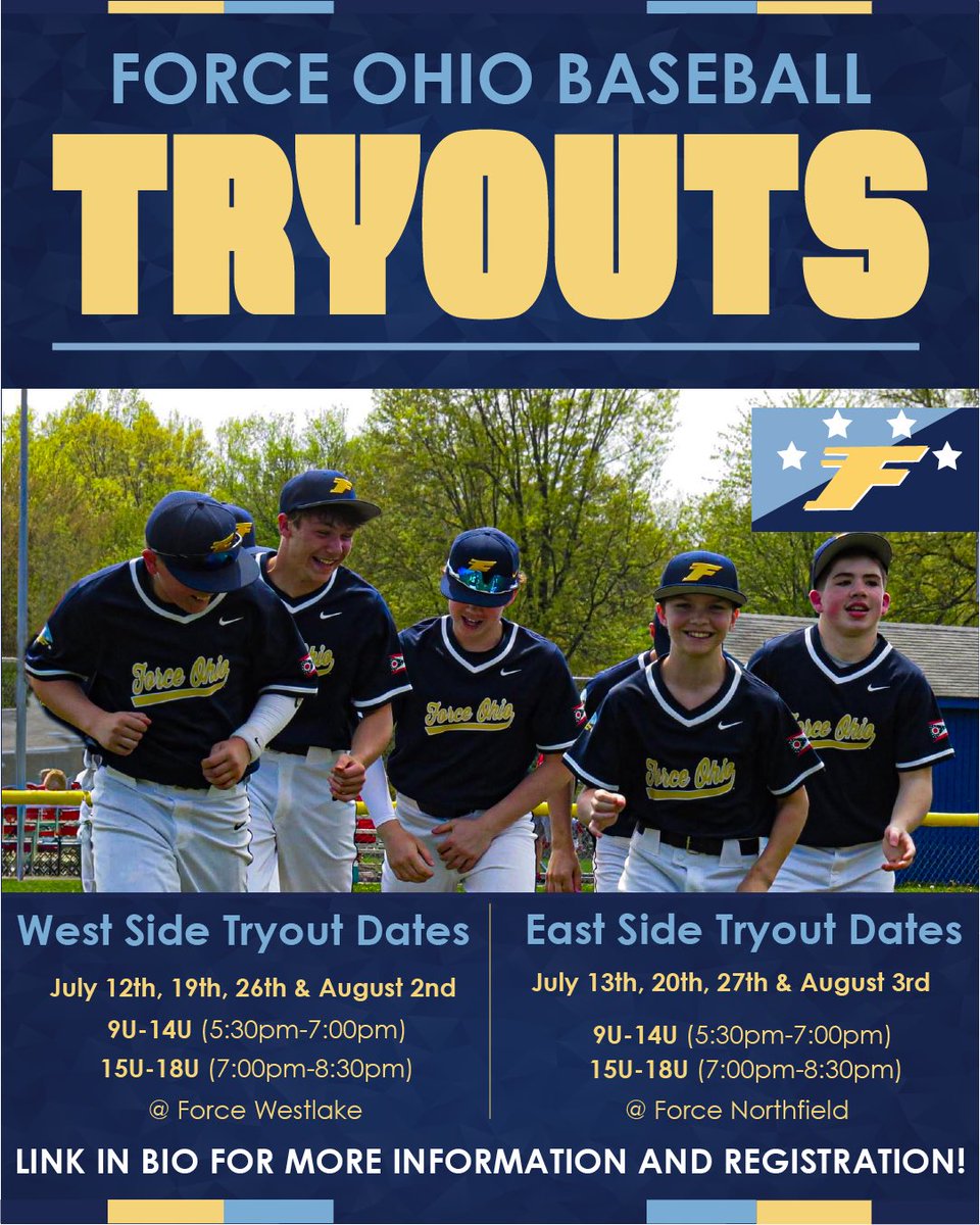 forceohiobsbl's tweet photo. Force Ohio Baseball tryouts for 2023-2024 season are live! Come join the Force Ohio Baseball family, click the link in our bio to learn more and to register!

#force #ohio #baseball https://t.co/l9sv5cvl5G