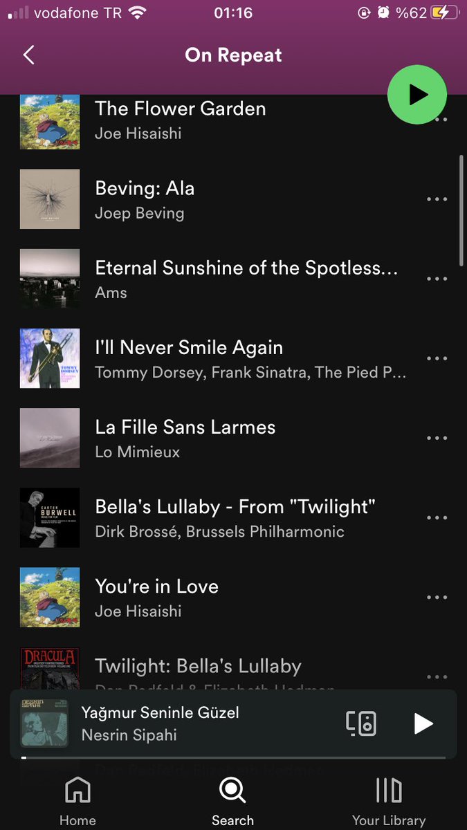 benim spotify’ımı kitap okurken arkada çaldığım şarkılar kapladığı için on repeat’im maalesef biraz şey