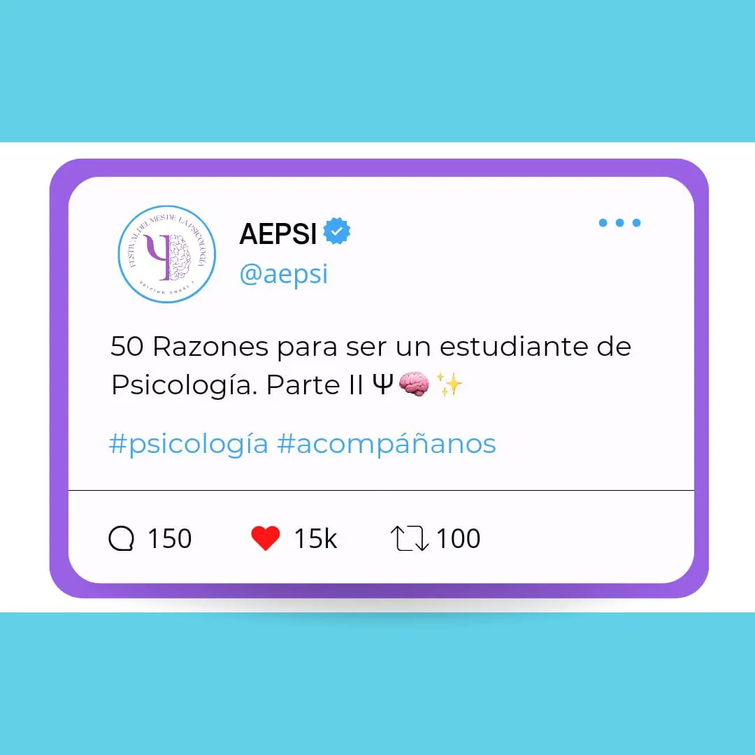 aepsi_up's tweet photo. En este MES DE LA PSICOLOGÍA, te traemos la siguiente ronda de 50 razones para estudiar PSICOLOGÍA, en esta segunda edición encontrarás 12 de ellas, quédate pendiente de las siguientes RAZONES PARA ESTUDIAR PSICOLOGÍA. https://t.co/TnwF802RAA