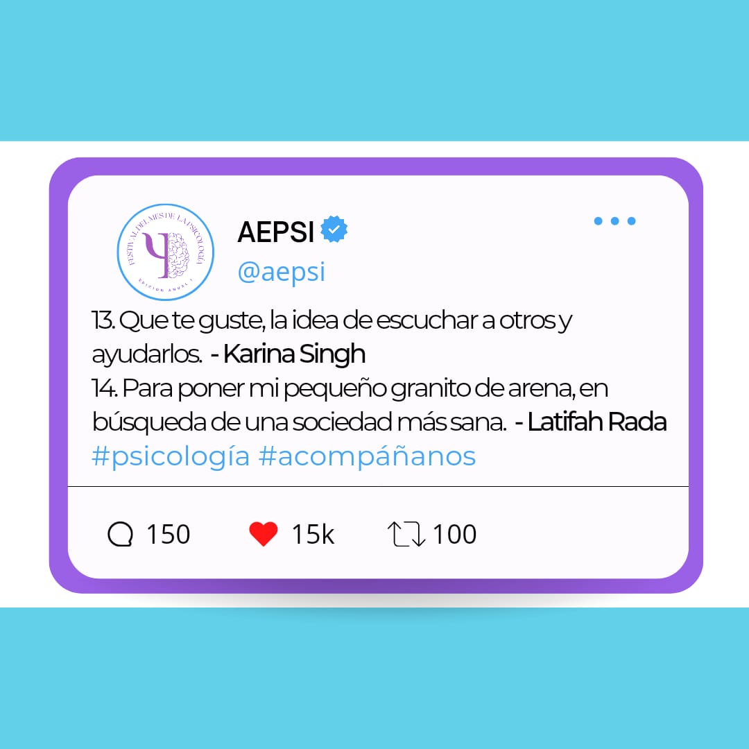 aepsi_up's tweet photo. En este MES DE LA PSICOLOGÍA, te traemos la siguiente ronda de 50 razones para estudiar PSICOLOGÍA, en esta segunda edición encontrarás 12 de ellas, quédate pendiente de las siguientes RAZONES PARA ESTUDIAR PSICOLOGÍA. https://t.co/TnwF802RAA
