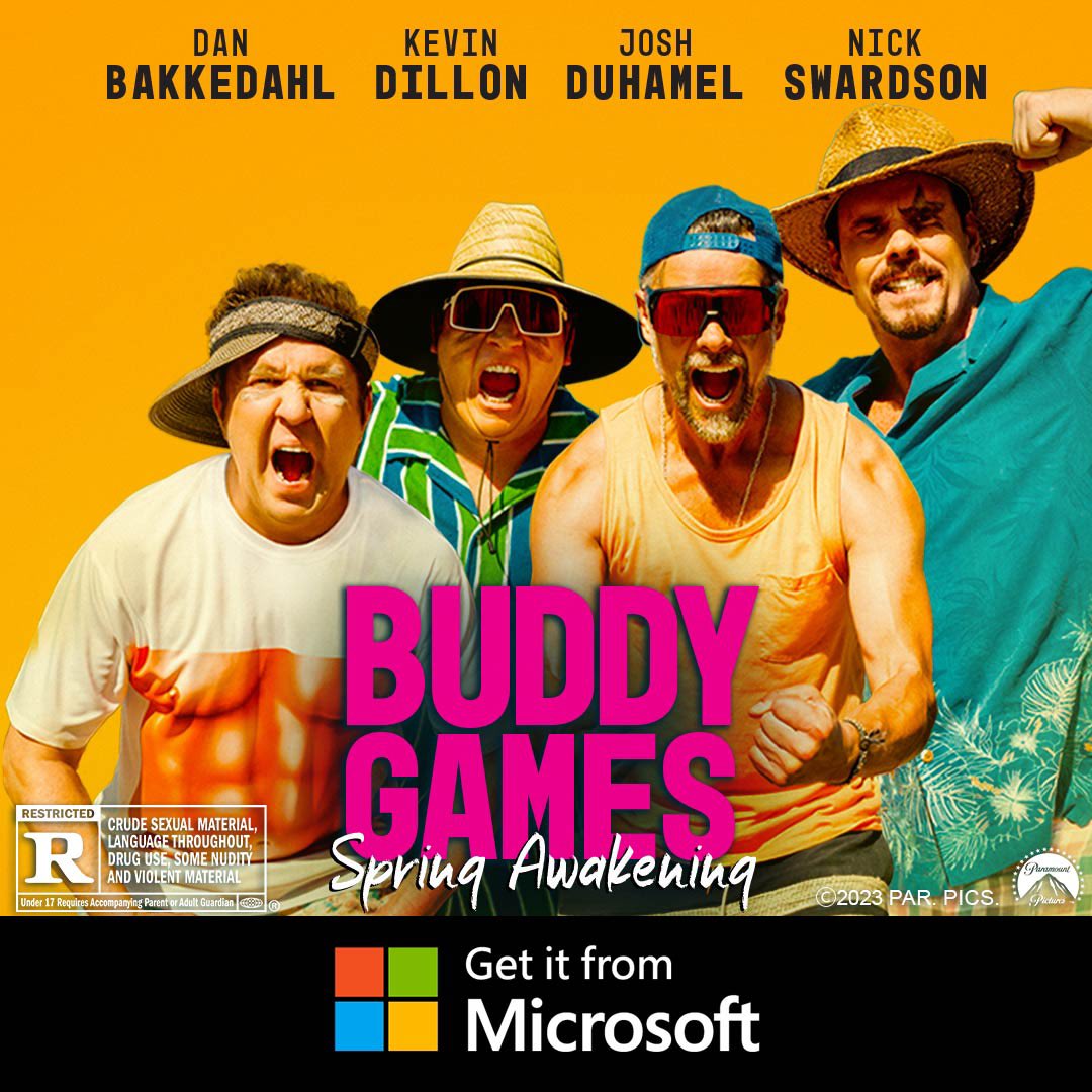 PCLeftovers's tweet image. Hold onto your beers! #BuddyGamesSpringAwakening, the outrageous comedy of the year, is here. The boys are back to reunite for their biggest challenge yet--and to take it back to where it all began: spring break. Get it now on the #MicrosoftStore. Rated R. From #ParamountPictures