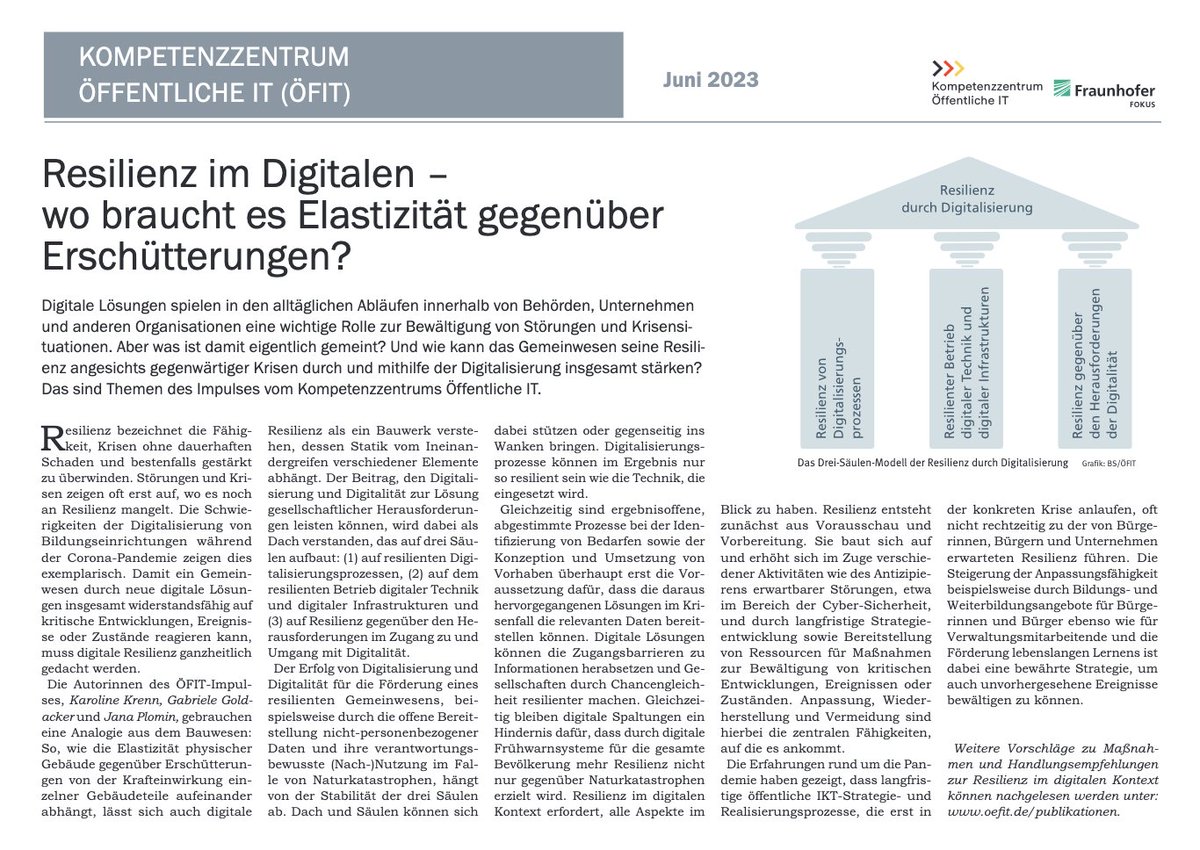 Wie wäre es mit etwas Lektüre bei <a href="/BehoerdenNews/">Behörden Spiegel</a>  über Resilienz im digitalen Zeitalter? Unsere <a href="/OeffentlicheIT/">ÖFIT</a>-Expert:innen haben die Bewältigung von Krisensituationen dank Digitalisierung unter die Lupe genommen. Zum Beitrag: behoerden-spiegel.de/nl/Behoerden_S…