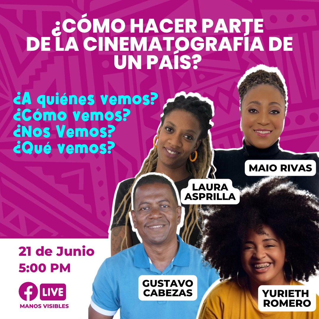 ManosVisibles's tweet photo. Únete el 21 de junio a las 5pm a nuestro conversatorio ¿Cómo hacer parte de la cinematografía de un país?junto a nuestra #PotenciaÉtnicaAudiovisual 

Un diálogo entre expertos que permitirá reflexionar sobre cómo aumentar la voz de la autorreferencia desde el lenguaje audiovisual https://t.co/nnwF9vF6ax