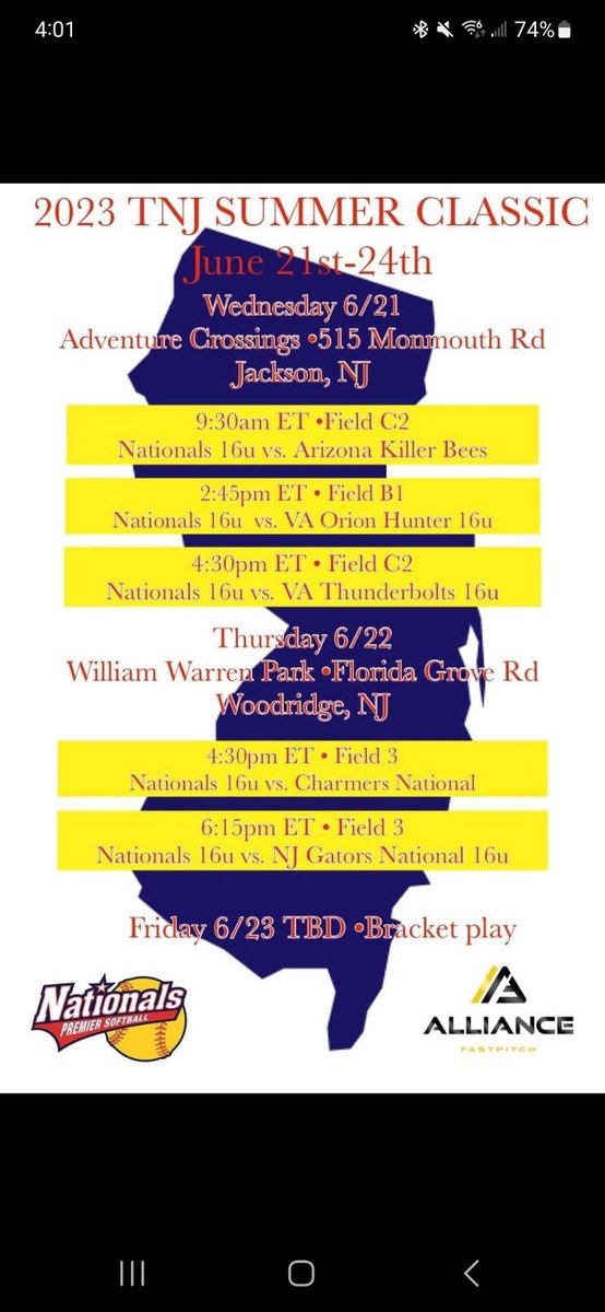 My schedule for this week at the New Jersey Showcase! <a href="/NatsPremier2025/">Nationals Premier 07</a>
