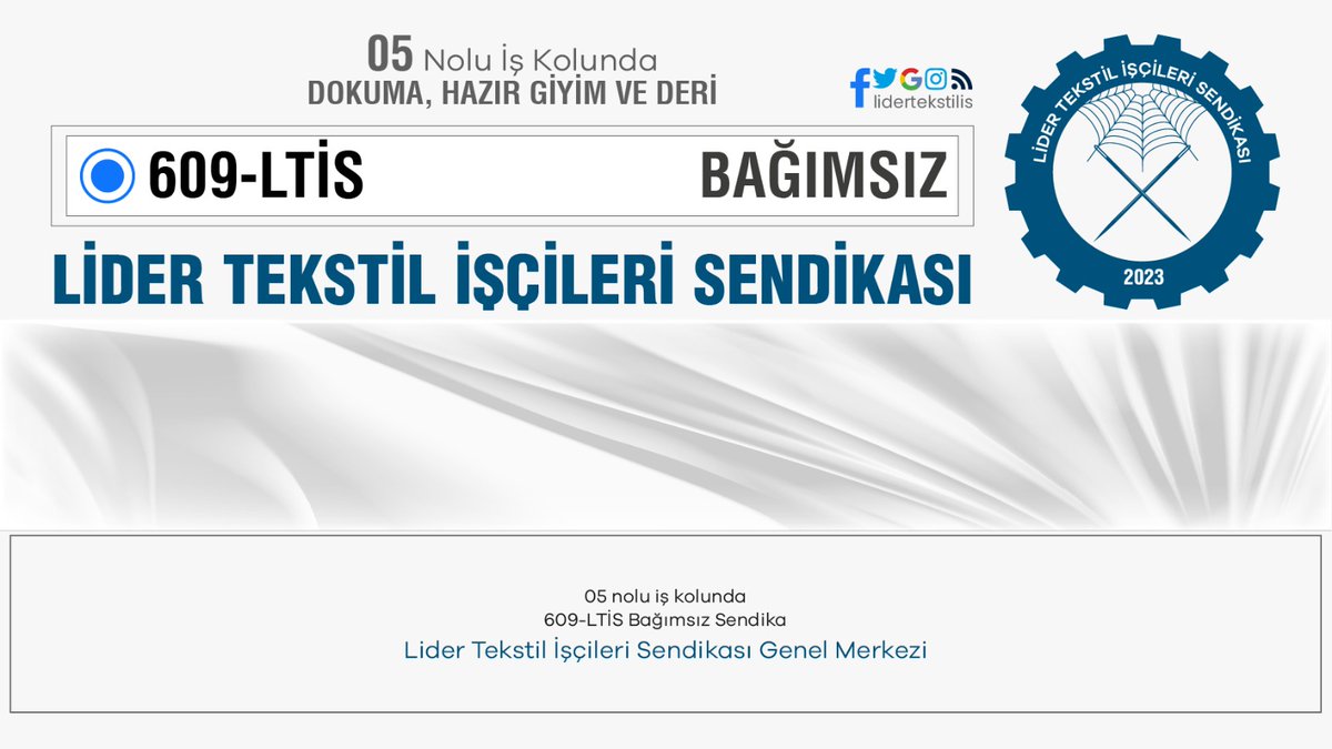 serhattaylan91's tweet photo. #Lider Tekstil İşçileri sendikası
Dokuma, Hazır Giyim ve Deri 05 nolu iş kolunda 
609-LTİS BAĞIMSIZ SENDİKA https://t.co/CoKoJ9x4Pt