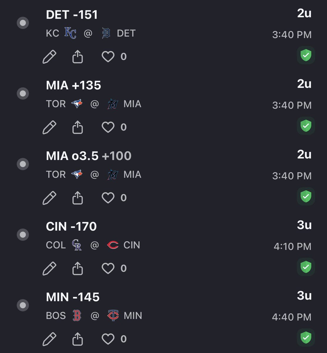 🇺🇸 6/19 ⚾️ 🇺🇸

Yesterday 7-4 

MAX BET 🔨 

TWINS ML 5U

#gamblingtwitter #MLB #freeicks #DraftKings  #fanduel #FreePlays #MLBPicks #betting #sportsbetting