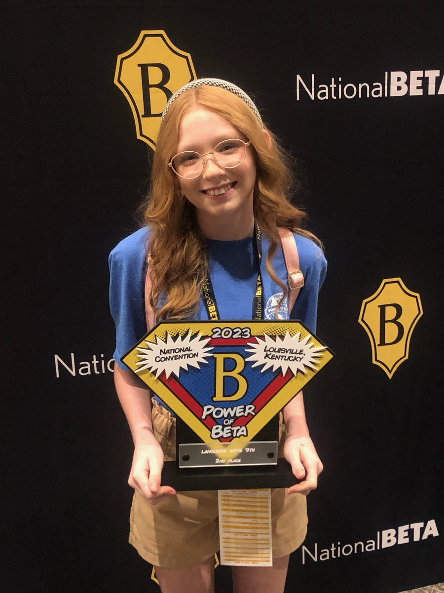 Congratulations to our very own Aliza Wilson who placed 2nd in the Nation on the 9th Grade Language Arts Assessment at the National Beta Convention!