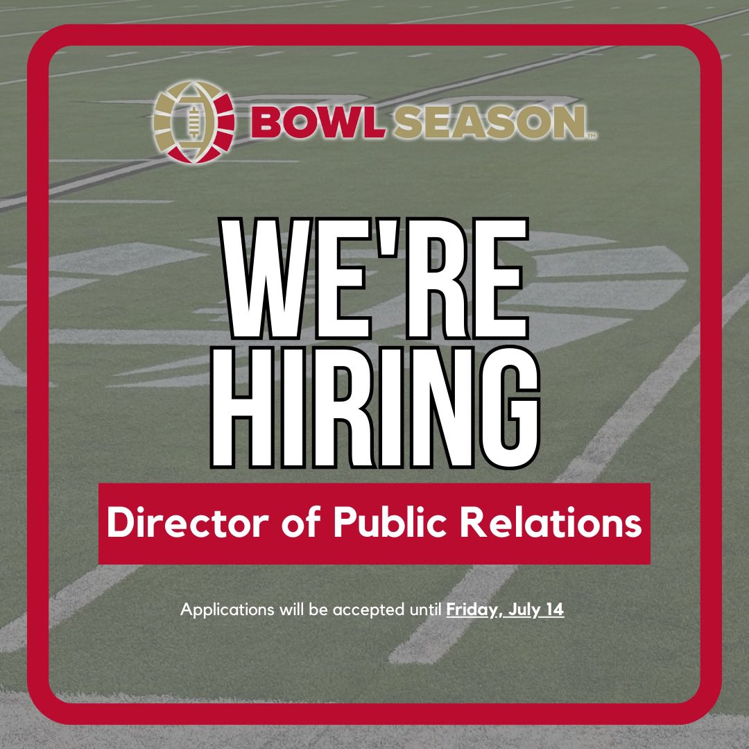 🚨JOB OPENING🚨 We are accepting applications for our Director of Public Relations position 🏈 

🔗: bit.ly/43NdvYC