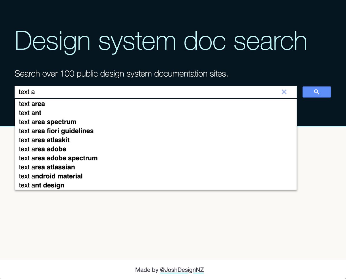 🧪 Design system doc search

🔎 Search within public #DesignSystems doc sites (103 currently*), find guidance and examples from the community, image search, even autocompletes.

design-system-search.netlify.app

*Still indexing, some may choose to block search crawler🤷

#designsystem