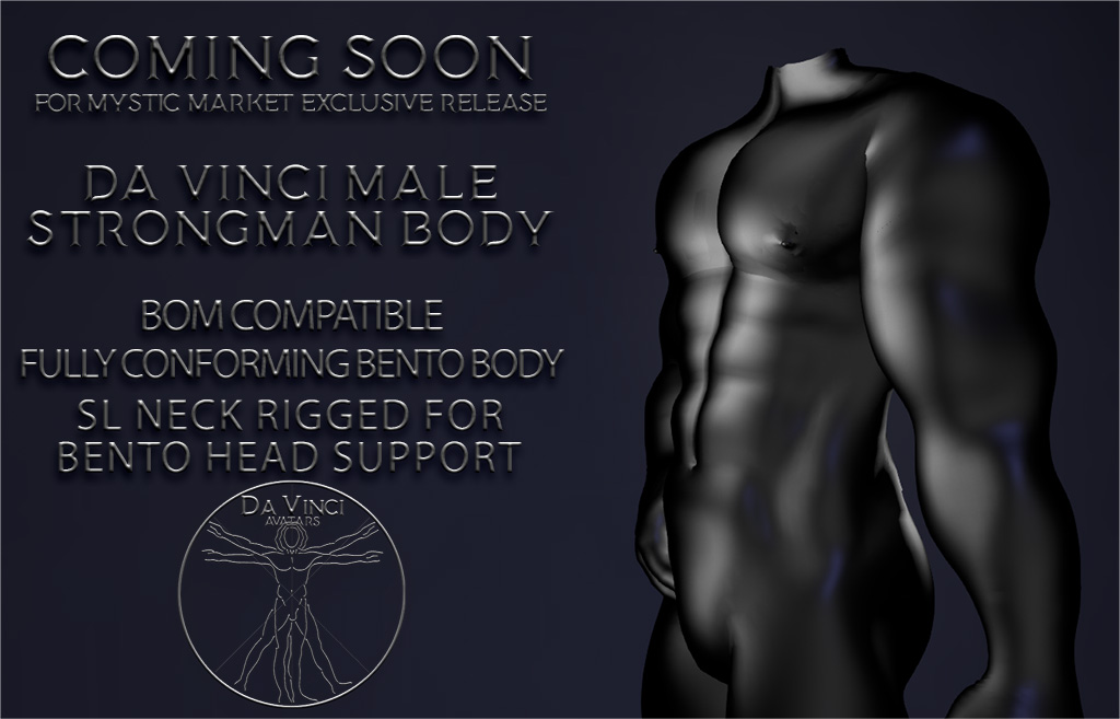 davinciavatars's tweet photo. Part of the upcoming avatar will also include this body during the event.
More information coming soon!
#slbody #slmesh #strongman #secondlife @Mystical_Market https://t.co/4mNDs5fIRM
