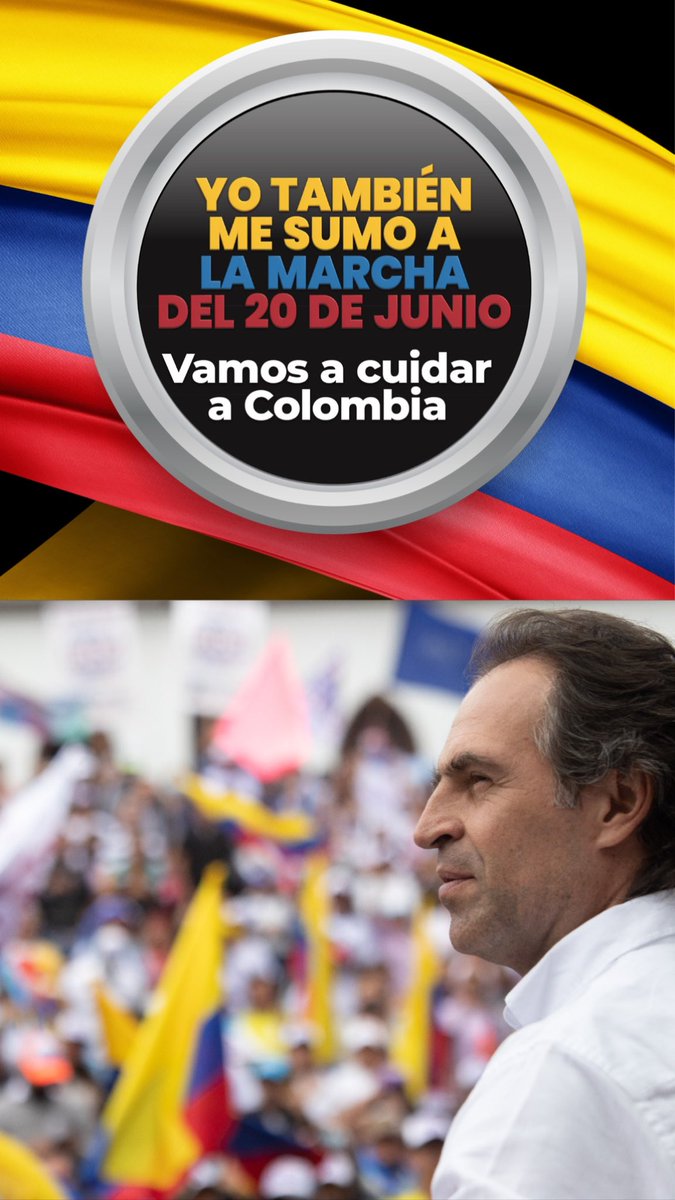 Me sumo a la marcha de mañana martes 20 de junio. 
Por nuestra Colombia 🇨🇴.
Marcharé desde Medellín. Invitados todos. 
Saldremos a las 10 am desde la Avenida Oriental con la Playa. 
Nos vemos mañana…
Quién nos acompaña?
🇨🇴🇨🇴🇨🇴🇨🇴🇨🇴🇨🇴🇨🇴