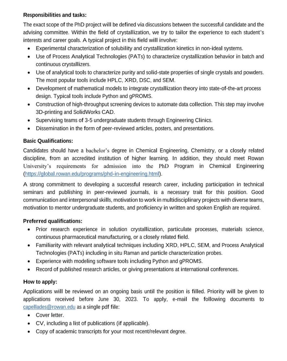 PhD opportunity in pharmaceutical crystallization