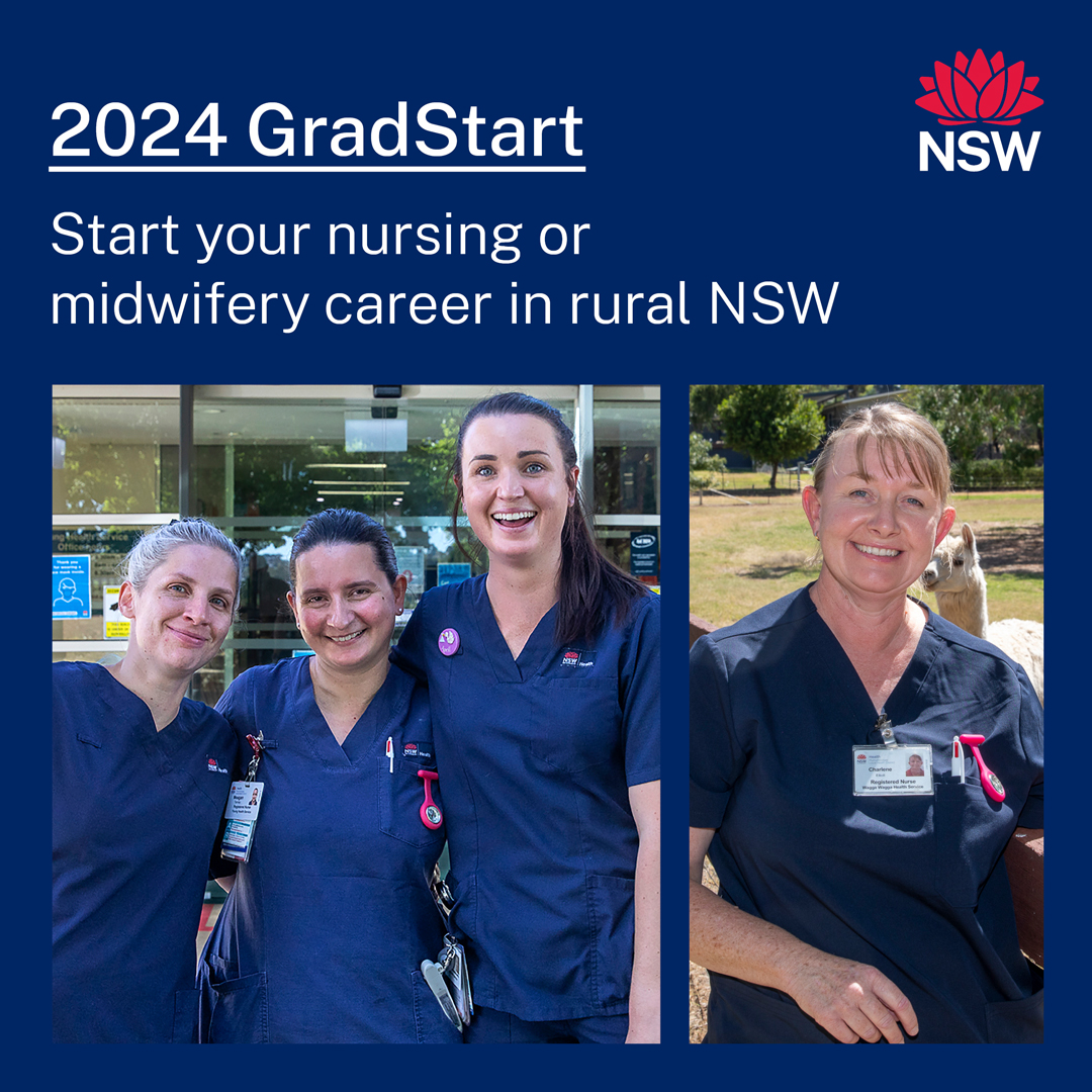 Are you a graduate nurse or midwife looking to work for NSW Health?

Start your career in NSW. Applications for 2024 GradStart open 9am 20 June 2023.

Find out more: health.nsw.gov.au/nursing/employ…