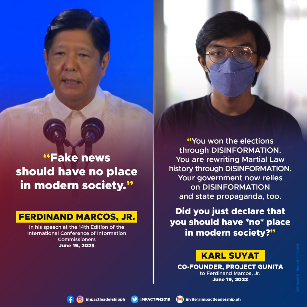 'YOU WON THE ELECTIONS THROUGH DISINFORMATION' 🔥 Karl Suyat, co-founder of Project Gunita, reacts to Ferdinand Marcos, Jr. saying 'fake news should have no place in modern society'. m.facebook.com/story.php?stor…