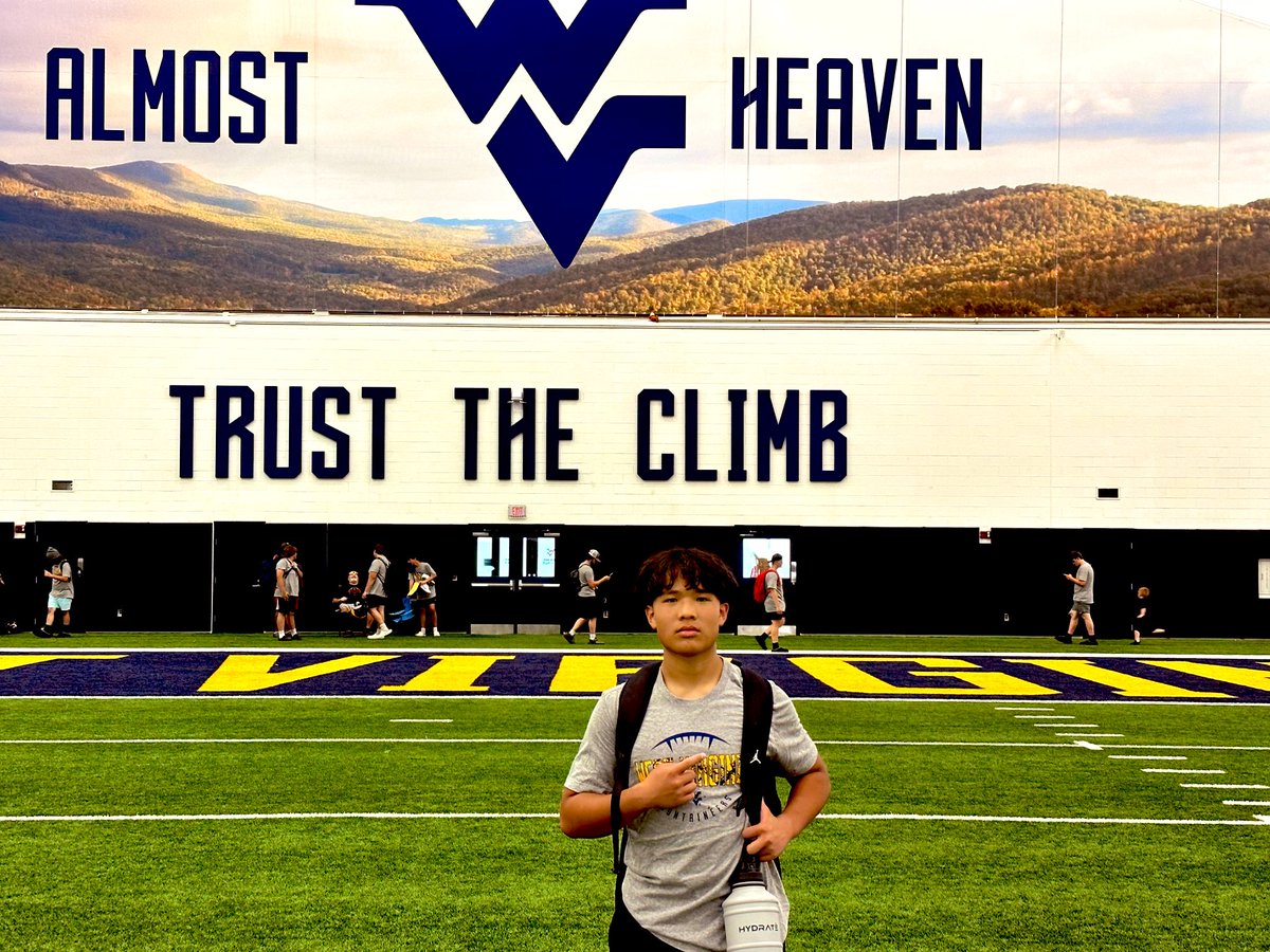 LiamKim369's tweet photo. Had a great time competing @WVUfootball today. Thank you @Backendcoach12 for coaching me up.

@CoachLesley_WVU @CoachBruton @cage_tre @CoachBess_ @GainesvilleFoo1 https://t.co/j6yds9zAes