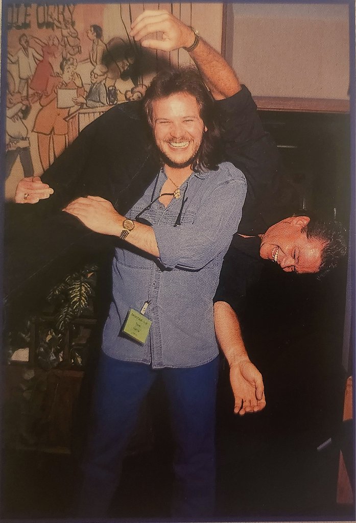 Happy Birthday today to country star, @dougstonetour, who turns 67 years. Here's an photo of @Travistritt and Doug having fun backstage in the Grand Ole Opry House at CMA Awards in 1991. 😁🎈🎁🎂🎉