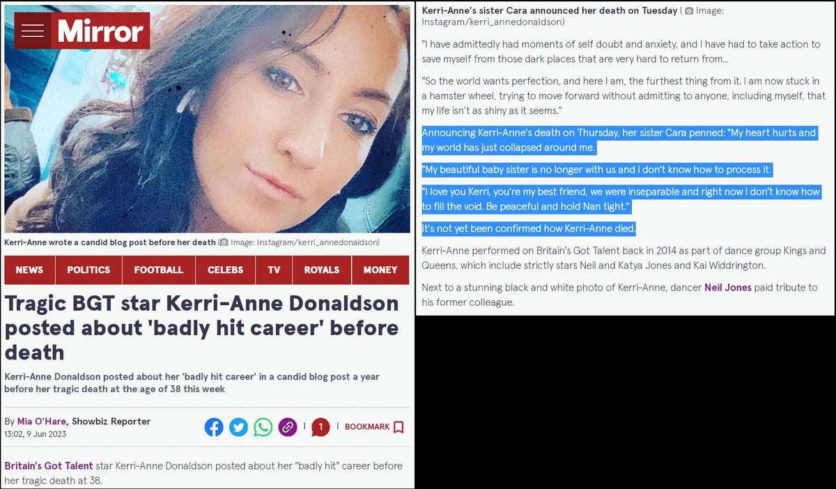 UK - 38 year old BGT's Kerri-Anne Donaldson died suddenly on June 8, 2023

Cause of death unknown.

Any sudden death of a young woman should have an automatic autopsy & staining for COVID-19 mRNA vaccine spike protein in the heart (myocarditis)

#DiedSuddenly #cdnpoli #ableg