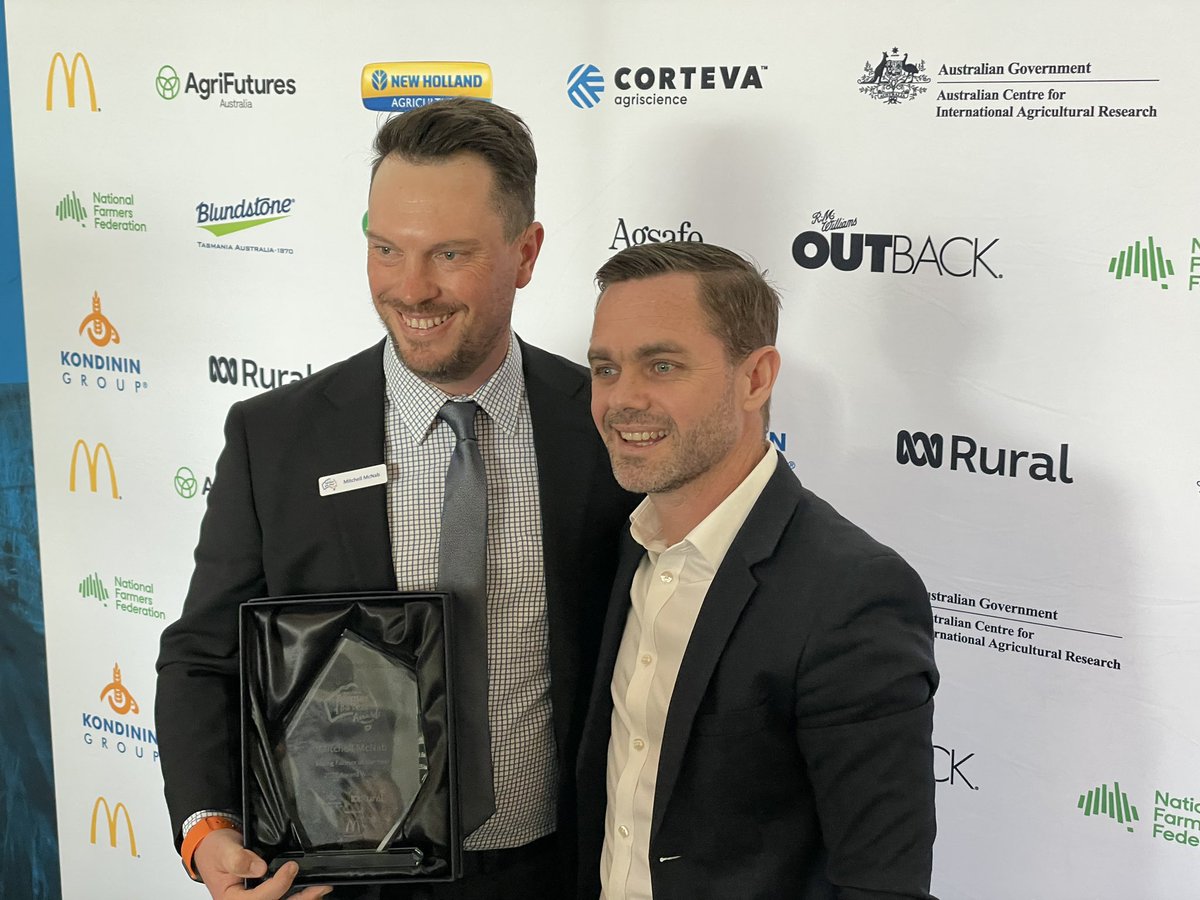 Victorian horticulturalist Mitchell McNab recognised as the 2023 Young Farmer of the Year, sponsored by <a href="/maccas/">McDonald's Australia</a> #ausfarmerawards <a href="/McNabMitchell/">Mitchell McNab</a> <a href="/kondiningroup/">Kondinin Group</a> <a href="/ABCrural/">ABC Rural</a> <a href="/FruitGrowersVic/">Fruit Growers Vic</a> <a href="/Hort_Au/">Hort Innovation</a>