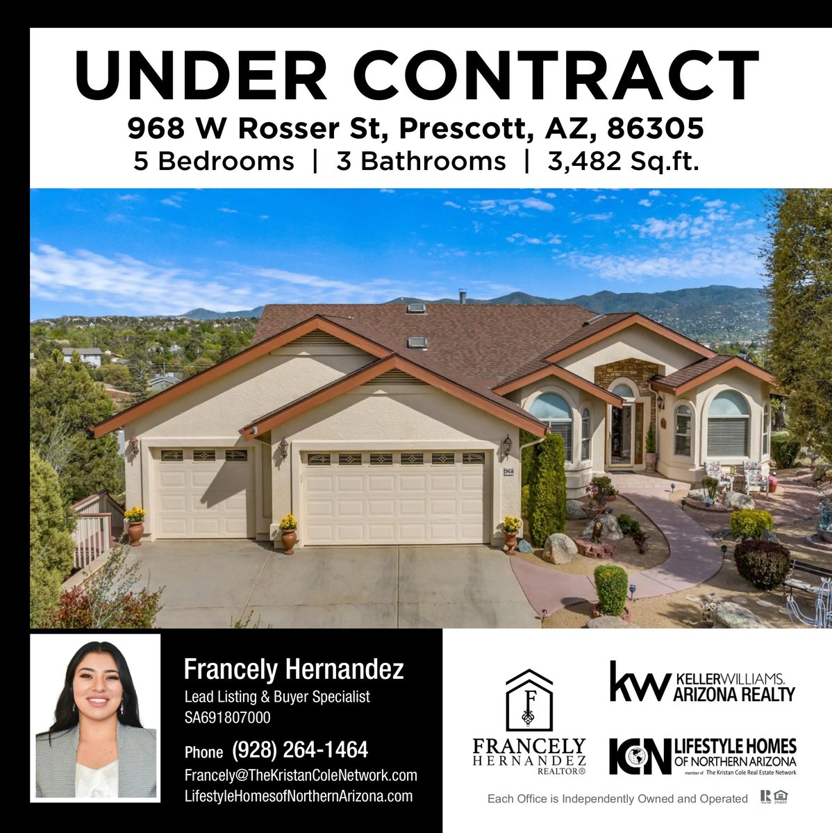 Congratulations to our clients now under contract!

Selling or buying a home? Contact Francely Hernandez at:

☎️ (928) 264-1464
📧 Francely@thekristancolenetwork.com
🌐 lifestylehomesofnorthernarizona.com

Check your home value here -> lifestylehomesworldwide.com/homevalue 

#letstalkrealestate