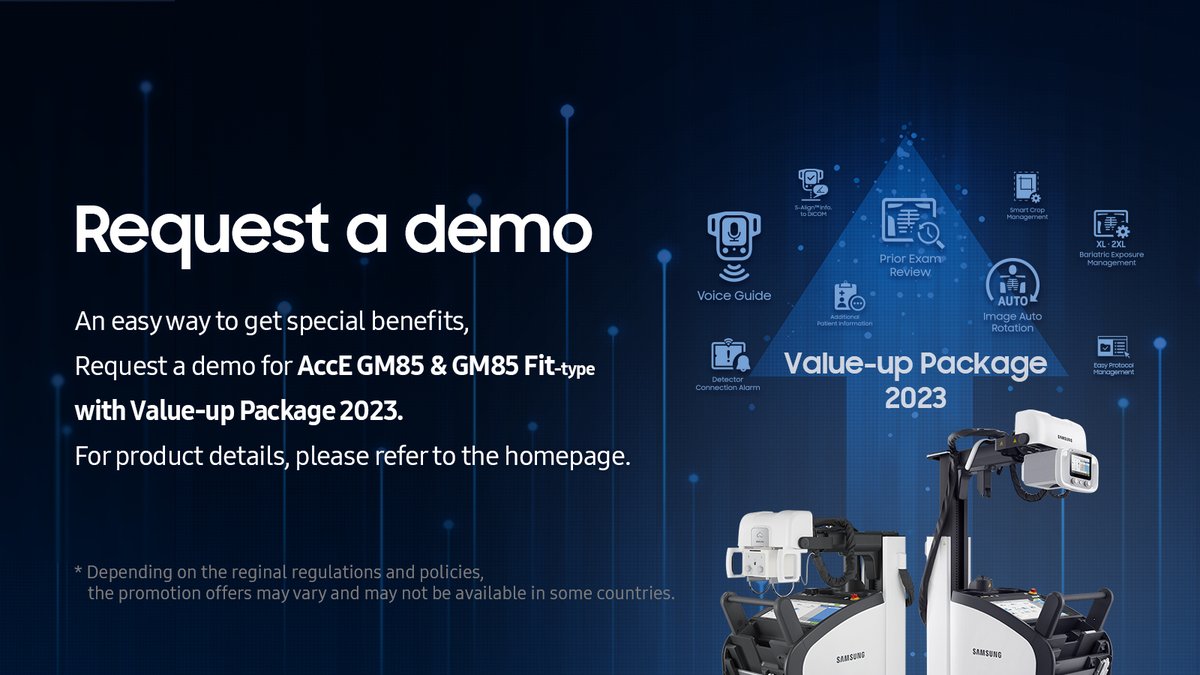 Samsung_HC's tweet image. 📝 Go to demo request: bit.ly/3FD75l0
🔎 Learn more about...
　　Value-up Package 2023: bit.ly/448vbOc
　　AccE GM85: bit.ly/3WfD9AO
　　GM85 Fit: bit.ly/3CvWVzE

#mobilexray #portablexray #GM85 #Valueuppackage #Demo