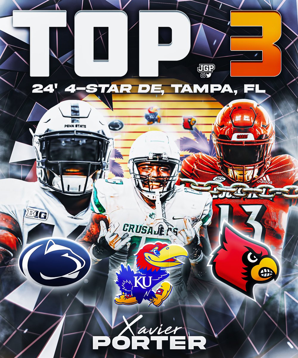 JGPCFB (@jgpvisuals) on Twitter photo BREAKING: C/O 2024, 4🌟 Defensive End Xavier Porter (<a href="/xavierporter22/">Xavier “Xman” Porter🖤</a>) is down to 3️⃣ Schools!
The 6’2, 265 lb DE from Tampa, Florida is regarded as a Top 25 Prospect at his position (#55 FL) per Rivals
Where should he go? 🤔👇 BREAKING: C/O 2024, 4🌟 Defensive End Xavier Porter (<a href="/xavierporter22/">Xavier “Xman” Porter🖤</a>) is down to 3️⃣ Schools!
The 6’2, 265 lb DE from Tampa, Florida is regarded as a Top 25 Prospect at his position (#55 FL) per Rivals
Where should he go? 🤔👇