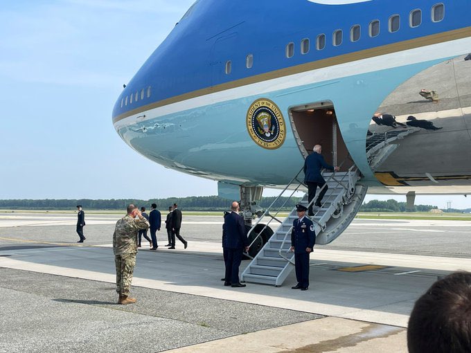 Biden Is Using A Shorter Staircase to Board Air Force One that leads to the undercarriage of the presidential Boeing rather than the long staircase to the cabin……. Its like he’s using the “Basement Door' in the plane...instead of the 'Big Boy Door' in the upstairs of the plane