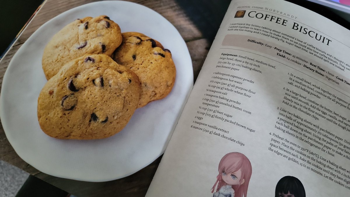 RoseAsteria_VT's tweet photo. Okay since yah gremlins asked for photos of anything I made out of my new cookbook. I made coffee biscuits, and they taste yummy!~

#FFXIVCooking https://t.co/vXSkAXut0B