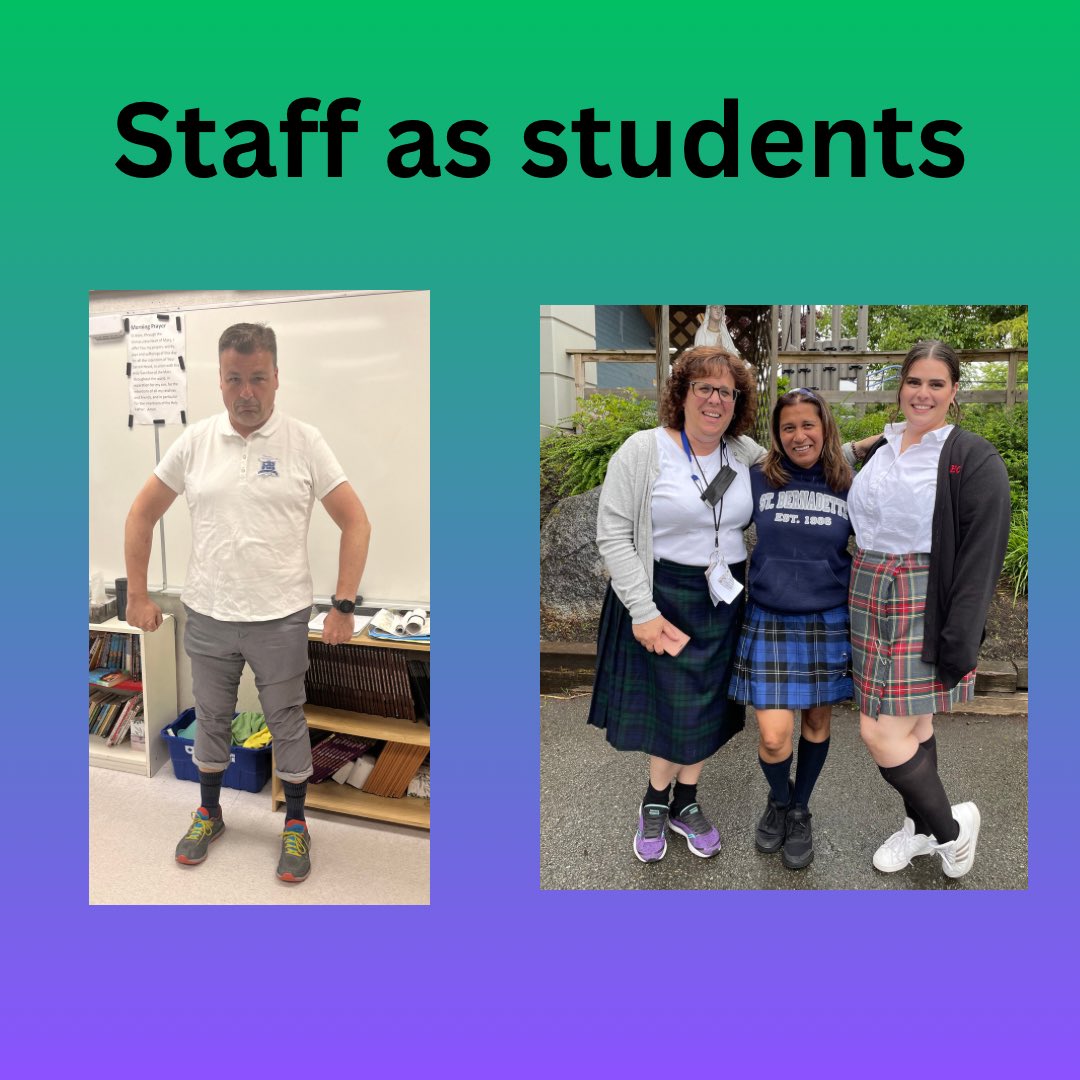 What a way to kick off Spirit Week! Students dressed up like teachers and some of the staff dressed up as students! #studentsasteachers #teachersasstudents #spiritweek #stbeestudents #stbeestaff @mvanderpauw