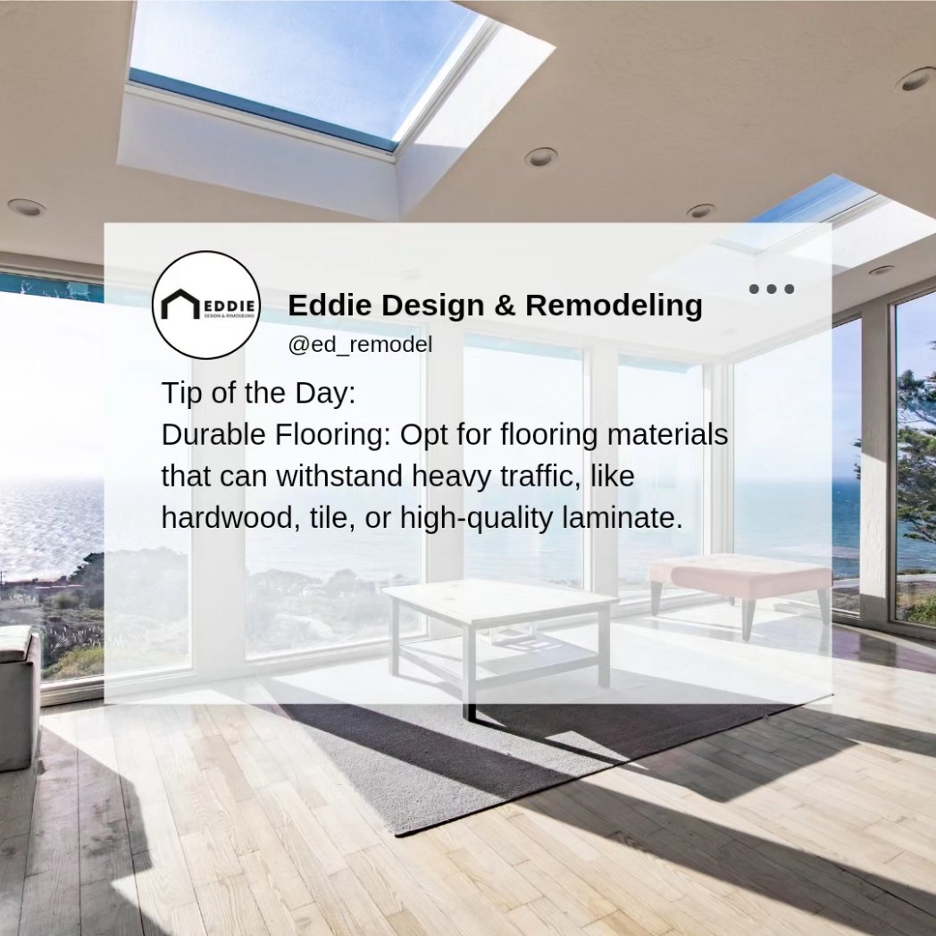edrdesignbuild's tweet image. 🏠💡Tip of the Day:
Choose robust floors like hardwood, tile, or top-notch laminate for heavy foot traffic. 🏃‍♂️👣💪
#homeaddition #roomaddition #newhome #newconstruction #homeremodel #homeremodeling #homerenovation #remodel #remodeling #renovation #kitchen #bathroom
