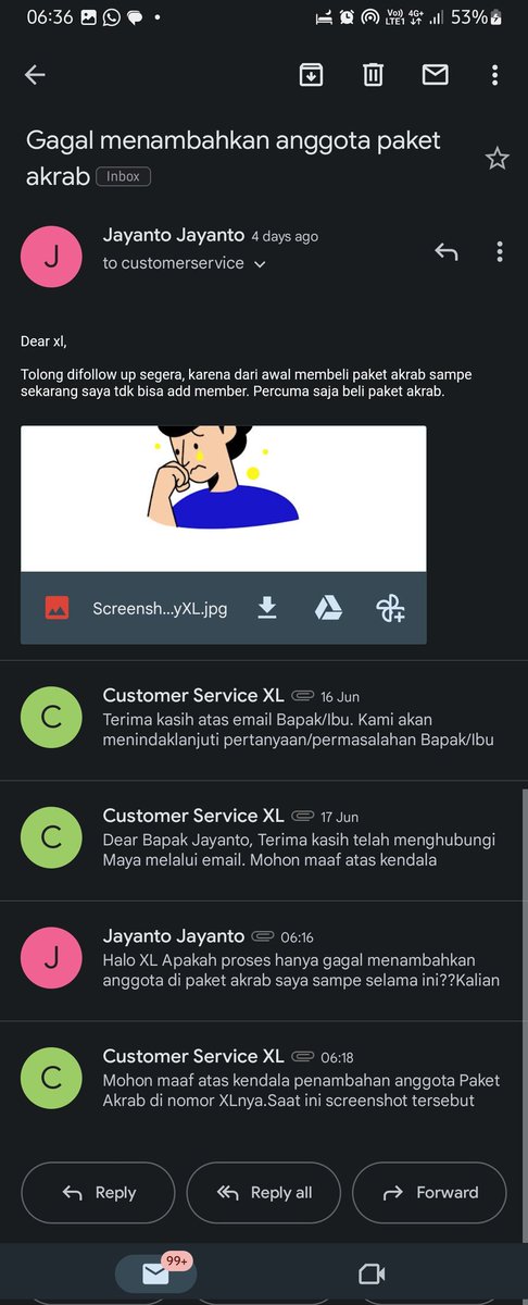 jay_anto's tweet photo. Halo @myXLCare @myXL sudah 4 hari laporan saya belum selesai juga? Kalo saya tidak tanya, tdk ada updatenya. Sementara beberapa hari lagi paket akrabnya sudah habis masa aktifnya. Dari awal beli paket akrab ini sampai sekarang tdk bisa menambahkan anggota, such useless.😑 https://t.co/5dBbqXv2W3