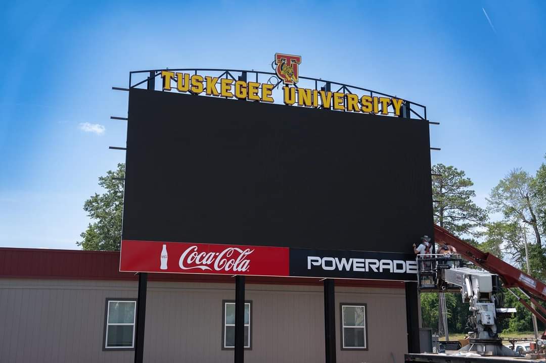 Tuskegee University Football new scoreboard installed, funding provided by Coca-Cola United