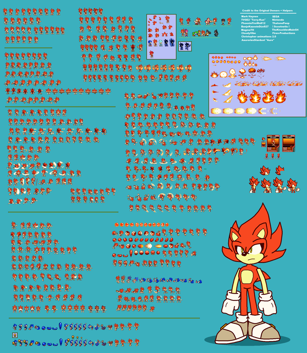 as02_x's tweet photo. FIRE SONIC REMASTER
The Sprite Sheet is Finally Complete, Hope you all like this remake sprite ^^
"Credit to the Original Owners"
Fire Sonic made by @AlvinSmbz
#smbz #firesonic #pixelart #spritesheet #SonicTheHedgehog https://t.co/xuSbNR3w1Z