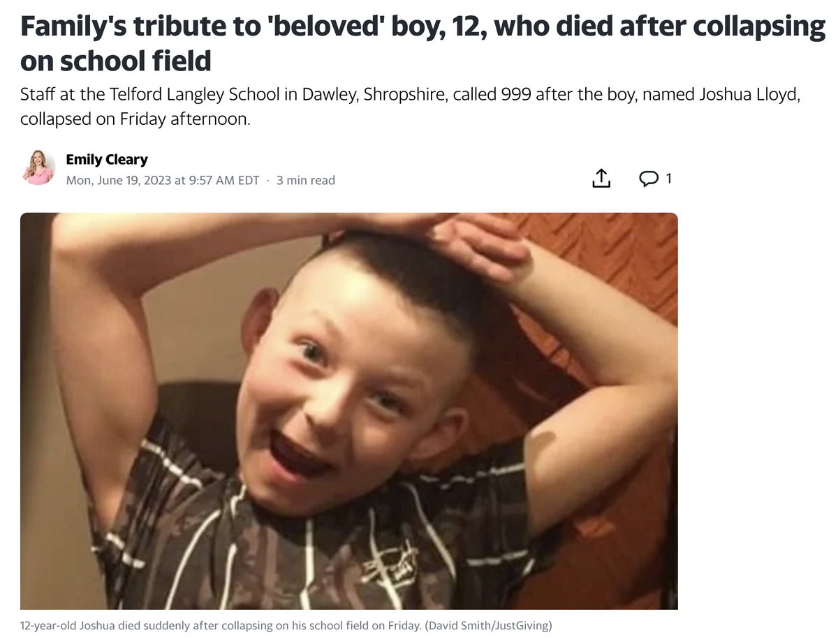 12-year-old Joshua died suddenly after collapsing on his school field on Friday.

news.yahoo.com/familys-tribut…