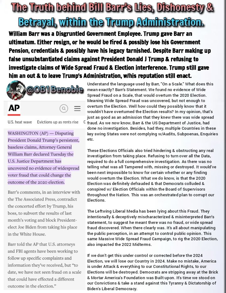 @marklevinshow @JDunlap1974 Looking at #BillBarr's statement made to the @AP. Barr stated, 'the U.S. Justice Department uncovered no Evidence of #WideSpreadFraud
'On a Scale' that would overturn or change the outcome of the #2020Election.
'#On_A_Scale' is an omission that #WideSpreadFraud did in fact occur.