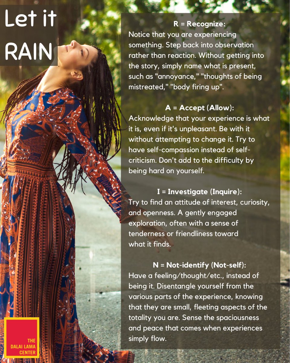 This #MindfulnessMonday, why not practice some mindful acceptance and expand your self awareness?

This R.A.I.N practice has been developed by <a href="/drrhanson/">Rick Hanson</a> from an approach initially explored by Michelle McDonald and Tara Brach. Read the full article here: rickhanson.net/let-it-recogni…