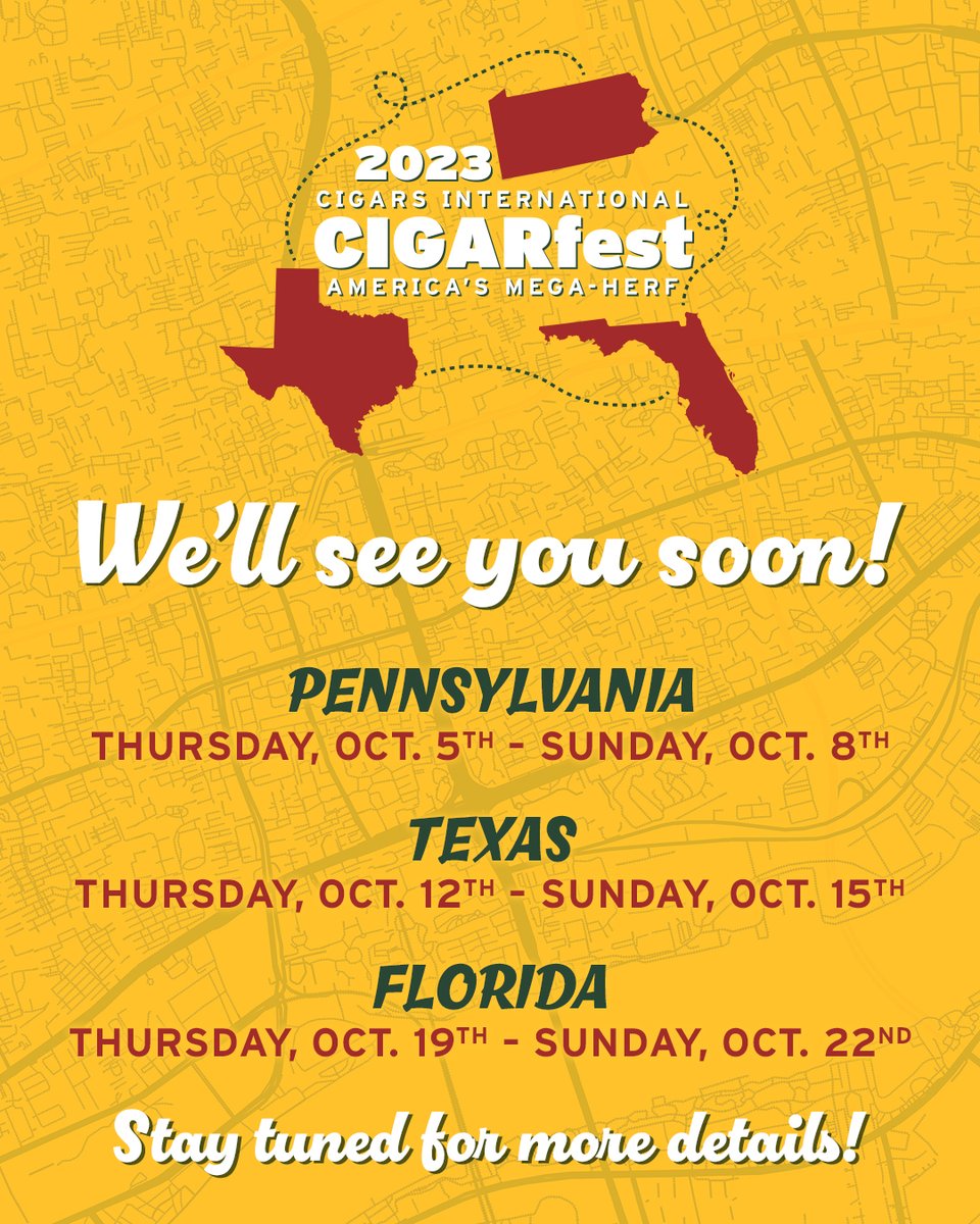 CigarsIntl's tweet photo. https://t.co/WYeZjO3qJ5
Let's get this party started!!!!! Save the dates and fire up your lighters. ๐ Your Local Store, Your favorite industry Celebs, your favorite sticks! CIGARfest 2023 is back baby! See you there๐ฅณ #cination #cigarfest https://t.co/mIhAtAE8Mg