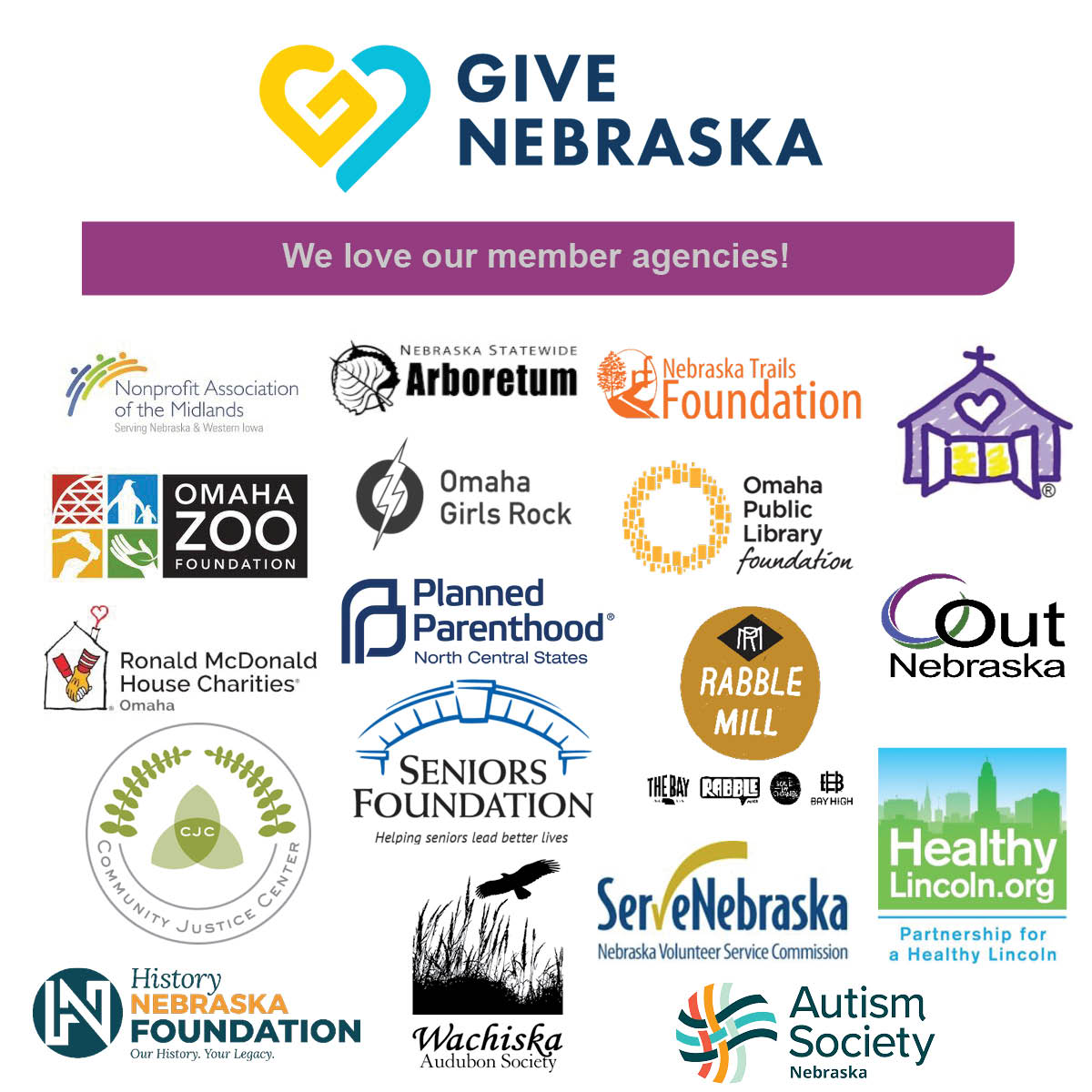 We have a very diverse list of nonprofit member agencies &amp; the one thing that they all have in common is they help enhance the quality of life here in NE. Thank you to our member agencies for the amazing work they do in our community! 

Learn more here: givenebraska.org/member-agencie…